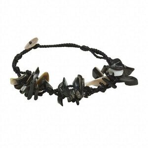 Hand Crafted Natural Glossy Black Lip Shell Organic Cotton Cord Bracelet